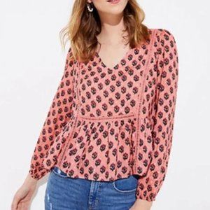 Ann Taylor LOFT Pink Floral Boho Peplum Peasant Blouse